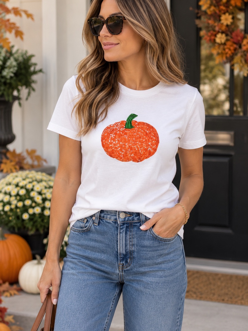 JCrew collector White Tee with Sequin Pumpkin Graphic NWT Size Medium